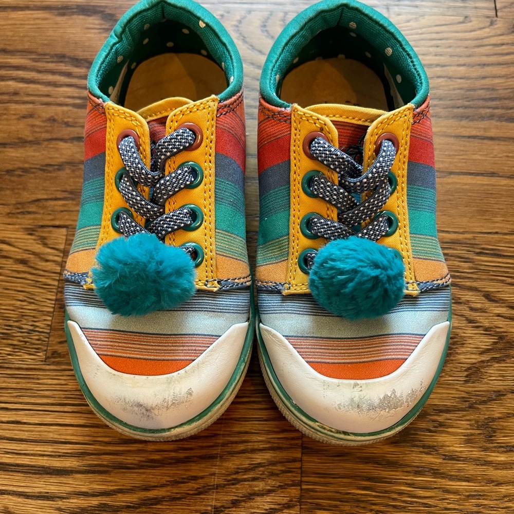 Matilda Jane Girls Teal Striped Pom Pom Sneakers Size 7 - Picture 10 of 11